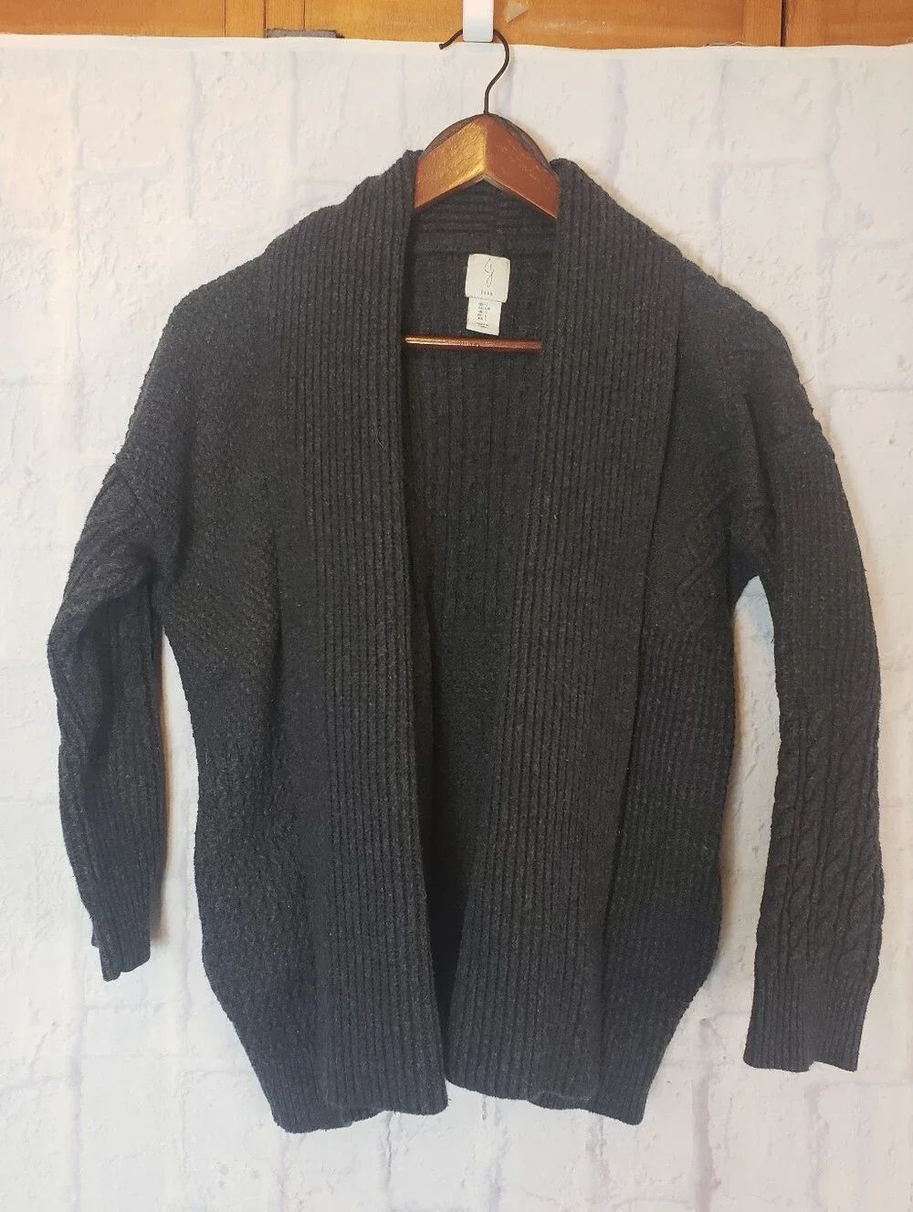 JOIE Charcoal Gray Open Front Chunky Knit Cardigan Sweater Large
